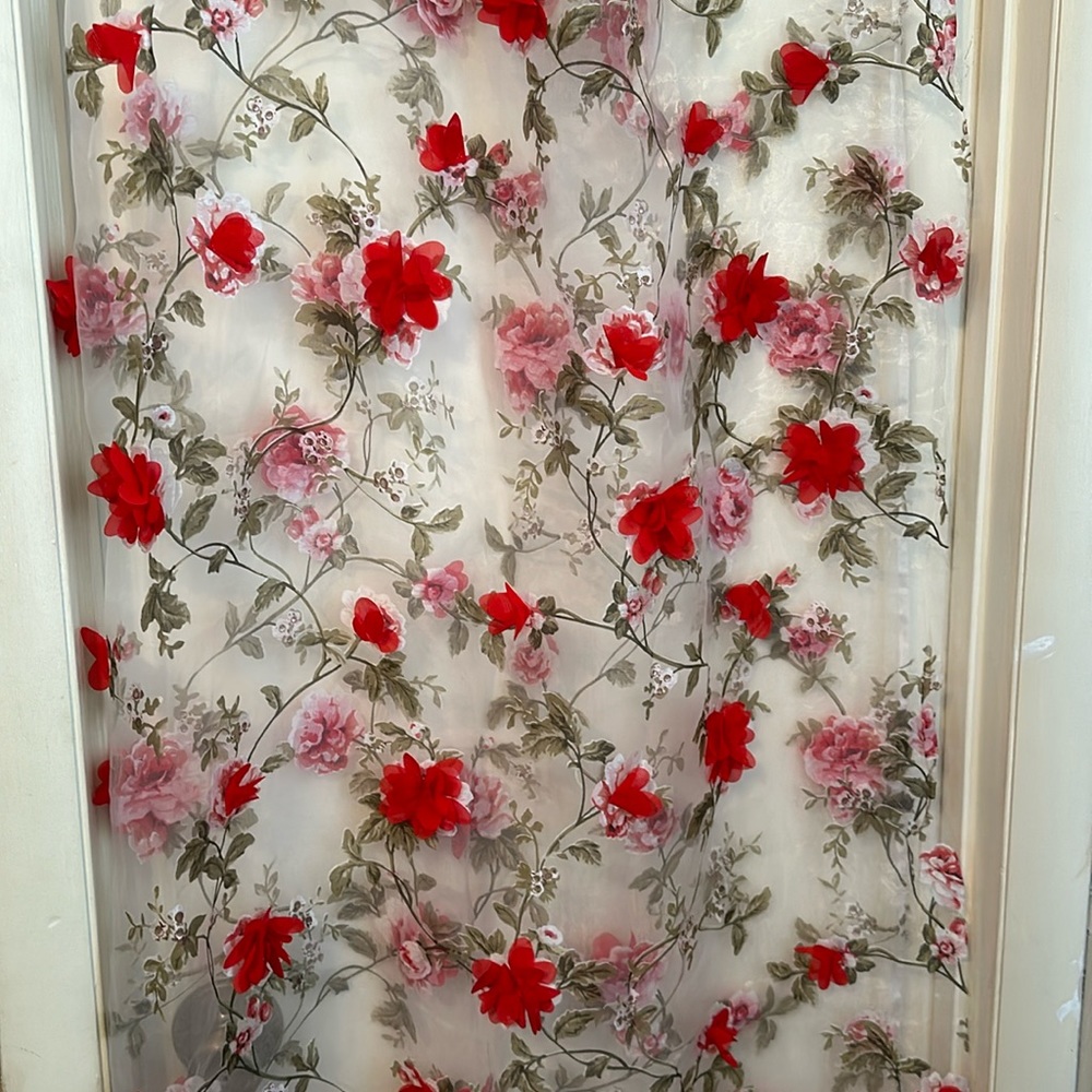 Sheer Floral Fabric Table Cover Topper Display